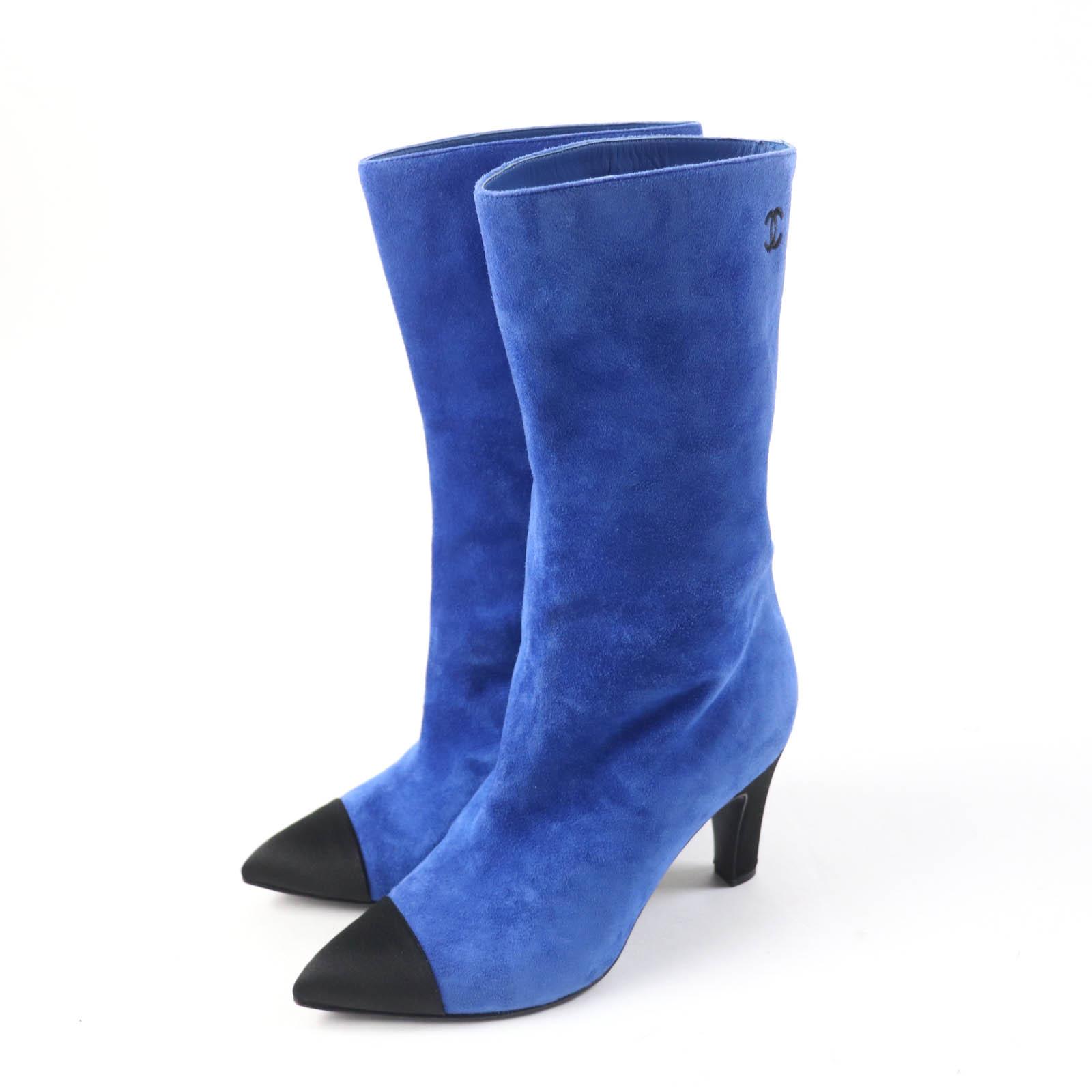 

Great CHANEL short boots GABRIEIIE COCO blue-black Suede leather Women 35 G33119 Used