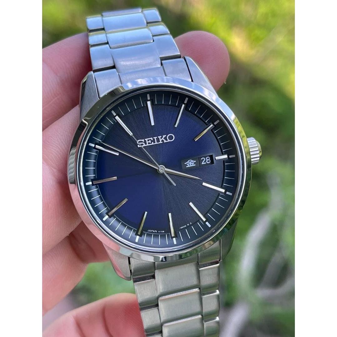 SEIKO Watch Quartz Navy Dial Stainless Steel Strap