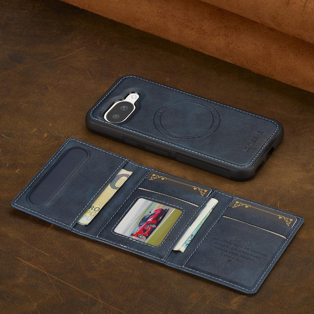 LC.IMEEKE L5 For Google Pixel 9a Magnetic Phone Case Leather Back Cover with Detachable Card Holder