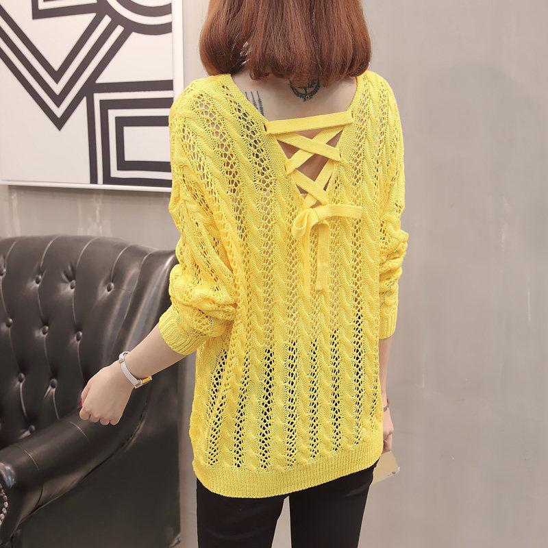 

Летний полый ледяной шелк, короткий топ, трикотаж, женский свободный пуловер, тонкий свитер с длинными рукавами, накидка XL жёлтый