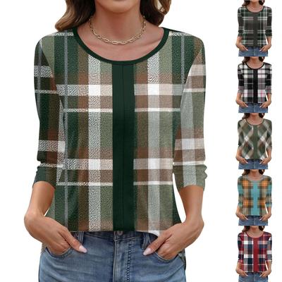Women's Fashionable Casual Three Quarter Sleeve Printed Collar Pullover Top