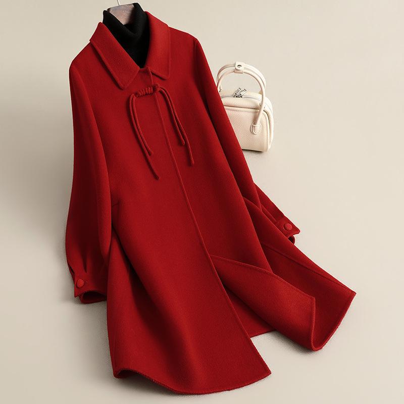 

Двустороннее шерстяное пальто ярко-красного цвета средней длины, высококачественная женская одежда больших размеров, осеннее новое шерстяное пальто XL recommends about 117-65 kg