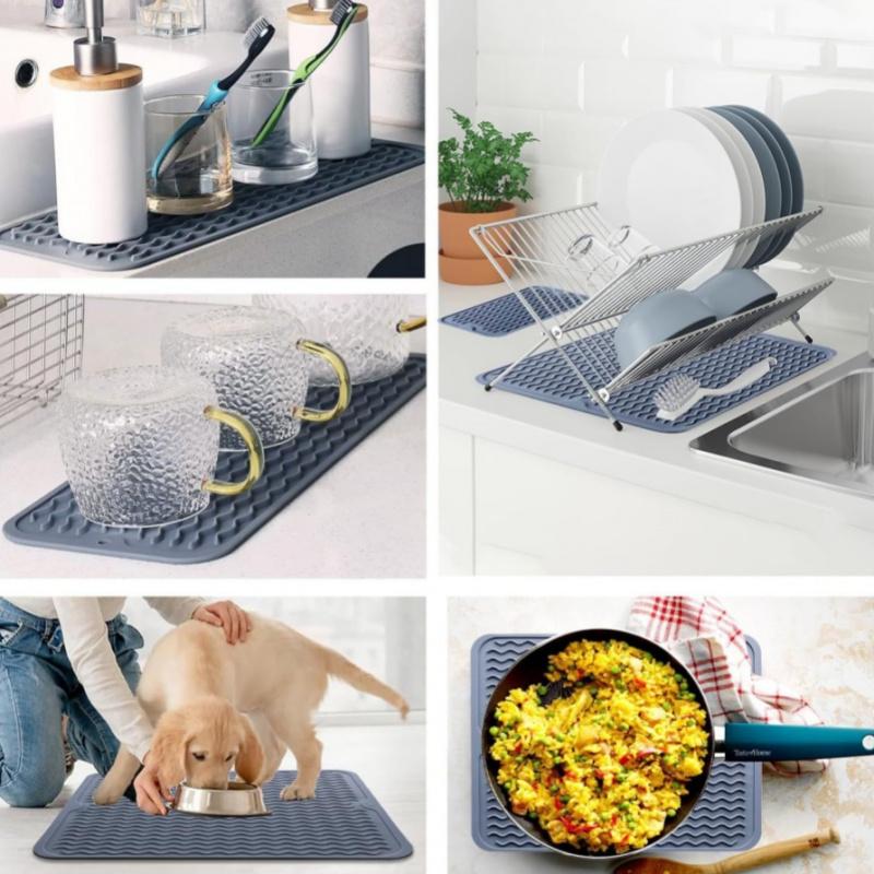 1PCKitchen Draining Mat Silicone Heat Insulation Mat Countertop Stove Mat Anti-scald Mat Tableware Dish Drying Mat