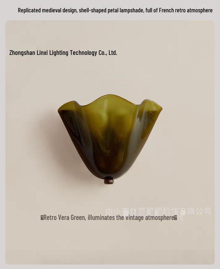 French Vintage Seashell Glass Wall Lamp for Living Room, Bedroom, or Hallway Ambiance.