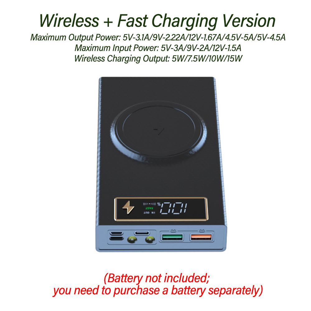 6 Cells 18650 DIY Power Bank Case Kit Detachable No Soldering 22.5W Fast Charge Mobile Power Shell Wireless Charge No Battery