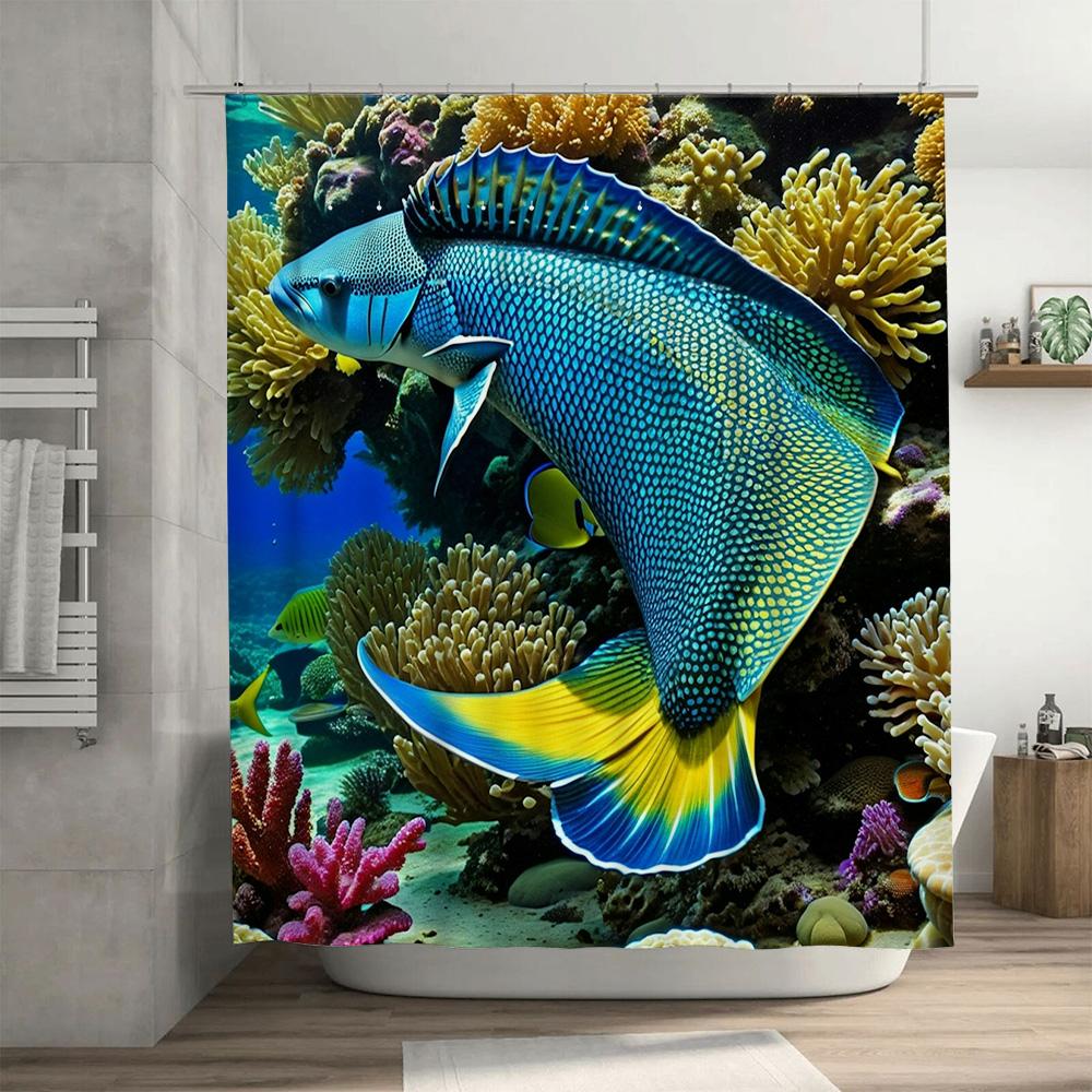 Underwater World Blue Fish Coral Shower Curtain Home Decor Waterproof Bathroom Accessories Wall Hanging for Bathrooms