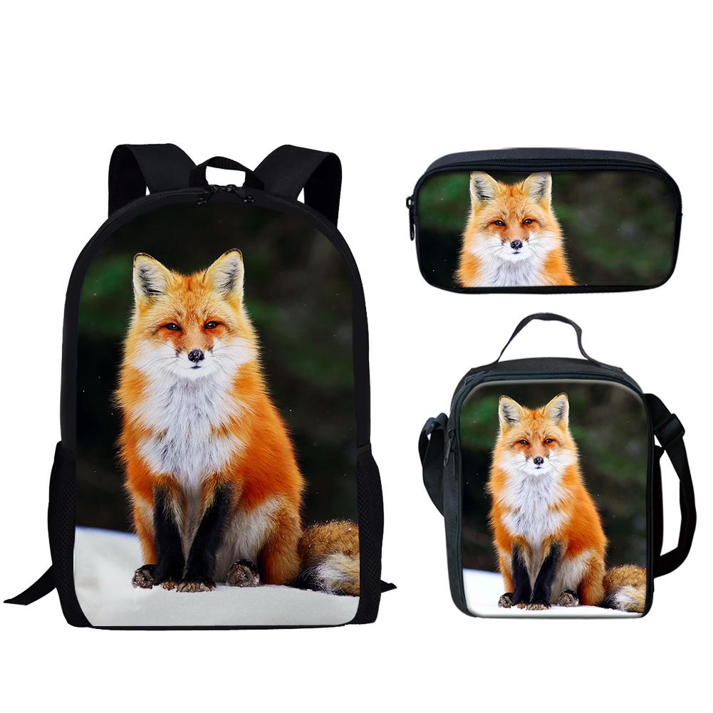 Trendy Popular New Fox 3D Print 3pcs/Set Student School Bags Laptop Daypack Backpack Lunch Bag Pencil Case