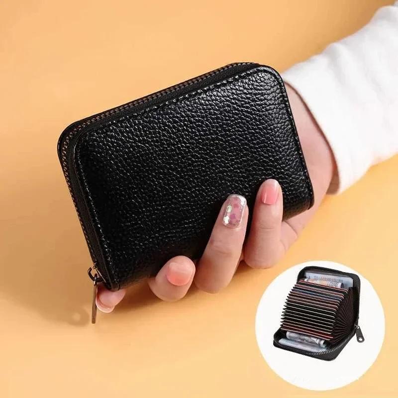 Etui na karty z wieloma gniazdami Vintage mały portfel kobiety mężczyźni biznes torba na karty kredytowe męska sakiewka na monety solidna skórzana portfel na zamek błyskawiczny