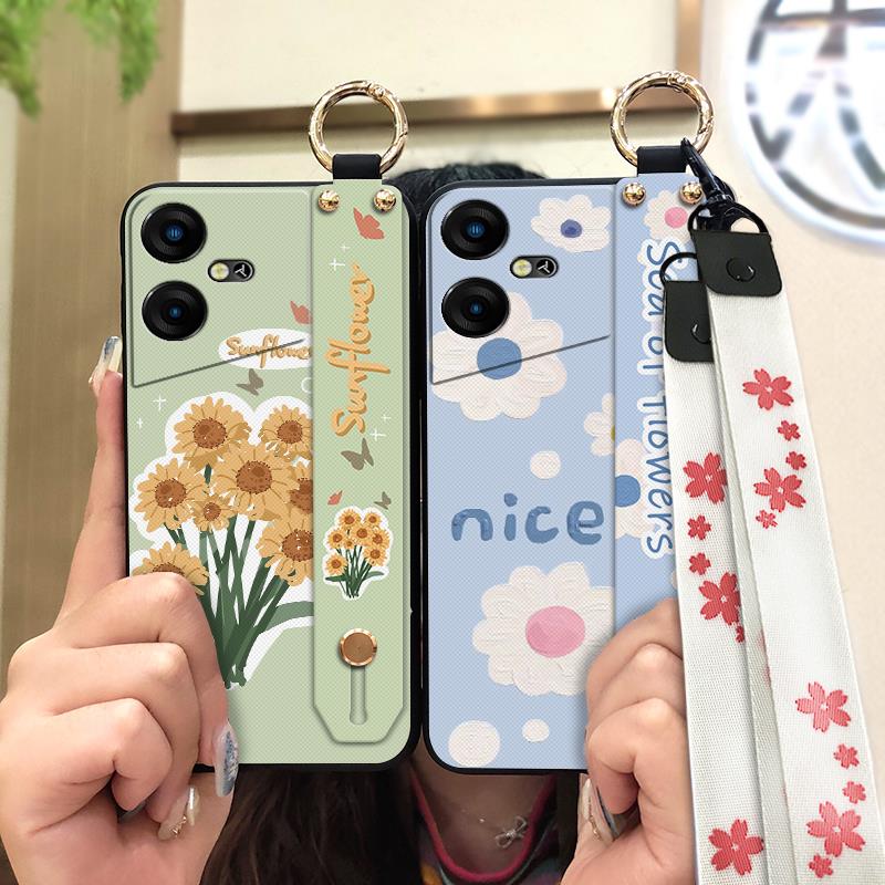 Protective Dirt-resistant Phone Case For Tecno Pova Neo3/LH6N Wrist Strap Phone Holder Oil Painting Anti-dust Silicone