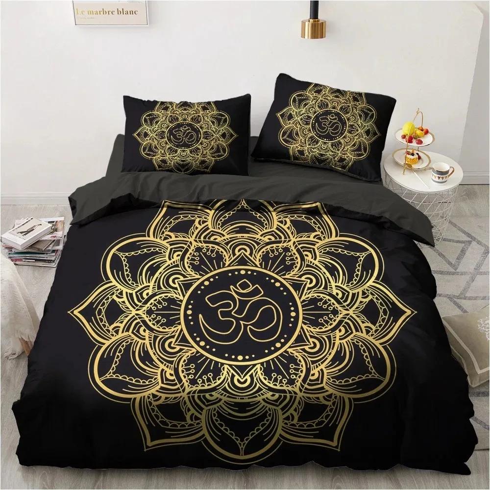 

3D Black Bedding Set Pillowcase King Queen Full Single 200x200 Bed Linen Gold Design 3D Printed Duvet Cover Set for Teens Women 70x133cm