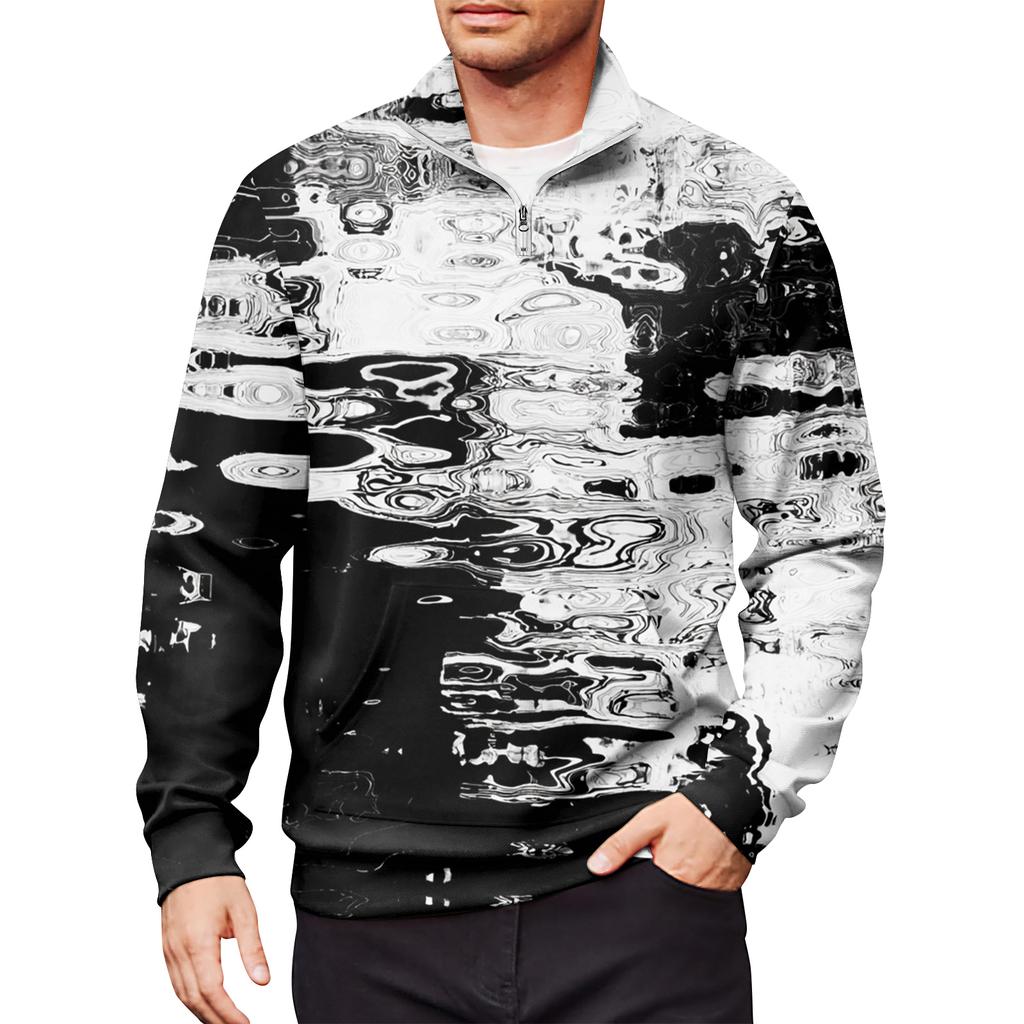 Men's Loose Casual 1/4 Zip Sweatshirt Fashion Printed Long Sleeve Top With Pockets