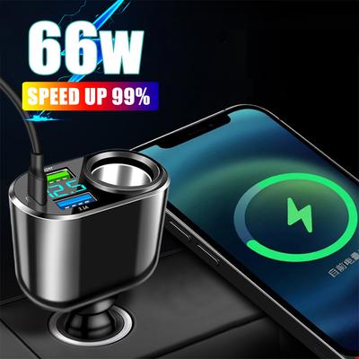 QC3.0 66 W Autoladegerät 12 V/24 V Dual USB Power Adapter Schnellladegerät Auto Zigarettenanzünderbuchse Typ-C + 2,4 A LED Digitalanzeige