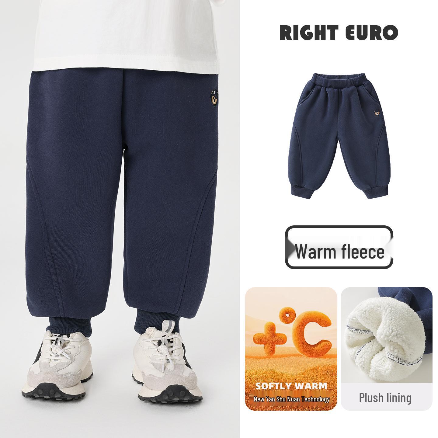 Right European Boys  Fleece-Lined Sweatpants - Thick Winter Style 2025 for Toddlers 100 cm