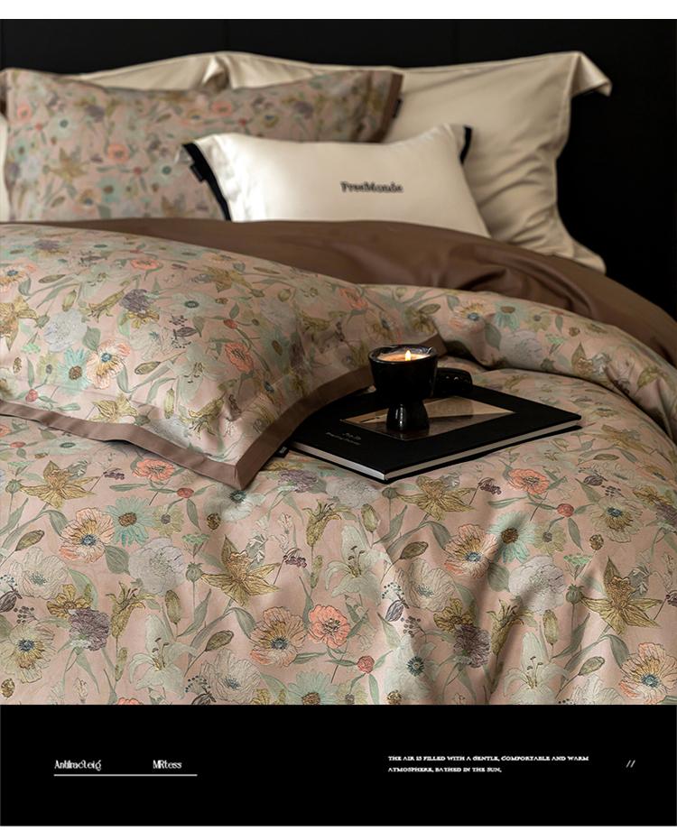 Light Luxury All Cotton Tribute Satin Premium Printed High Count High Density Pure Cotton Set - Late Autumn