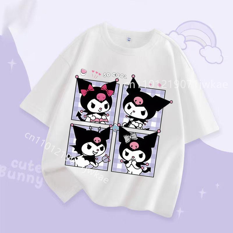 Kuromi Girl T Shirt Purple Cartoon Print Kids Tops Short Sleeve Tees Summer Breathable Cute Baby Casual Clothes Birthday Gifts