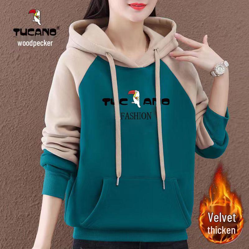 Woodpecker Women's Fleece-Lined Cotton Hoodie - Slimming & Loose Winter Style