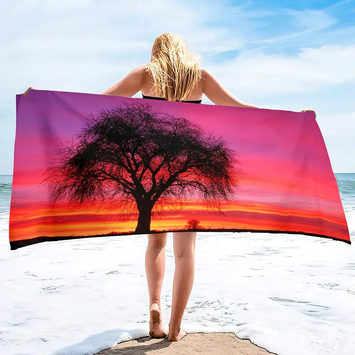 

Adults Oversized Beach Towels Women Sand Free Tree Beach Towels Quick Dry Large Bath Towels Microfiber Lightweight Travel Towel W30*H60(CM)