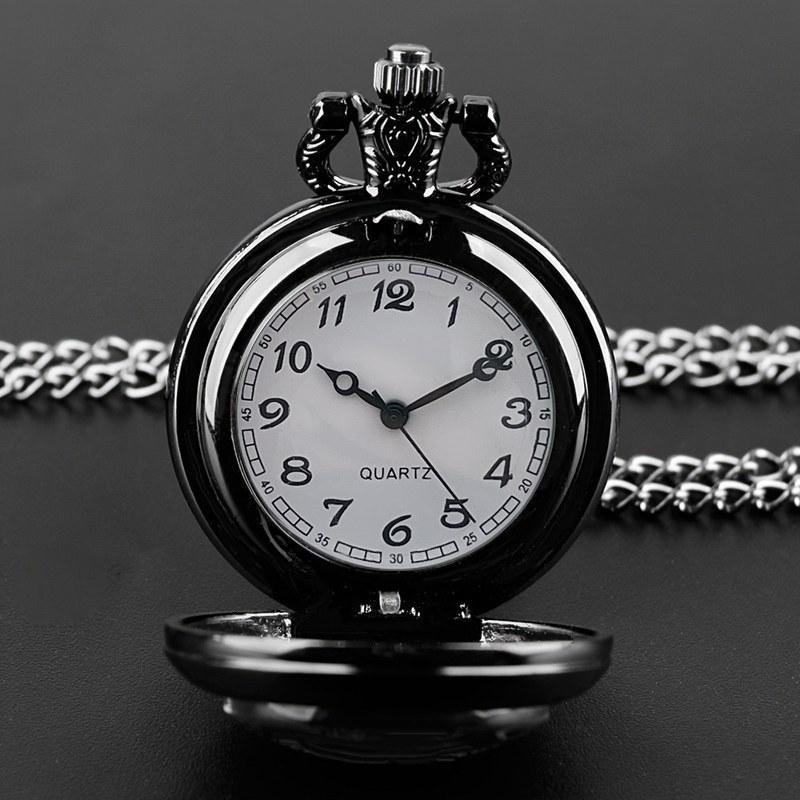 Vintage Style Crow Pocket Watch Quartz Movement Round Dial Black Necklace Souvenir Gift