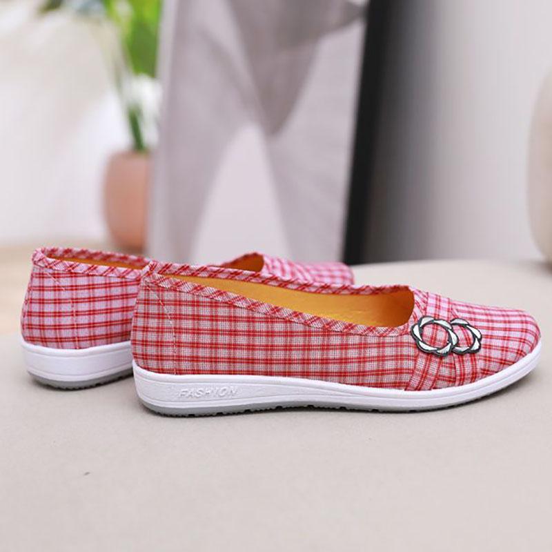 Kadın Ayakkabıları Eski Pekin Kumaş Ayakkabılar Orta Yaşlı Düşük Üst Nefes Alabilir Tek Ayakkabılar Kaymaz Rahat Sığ Ağız Anne Ayakkabıları