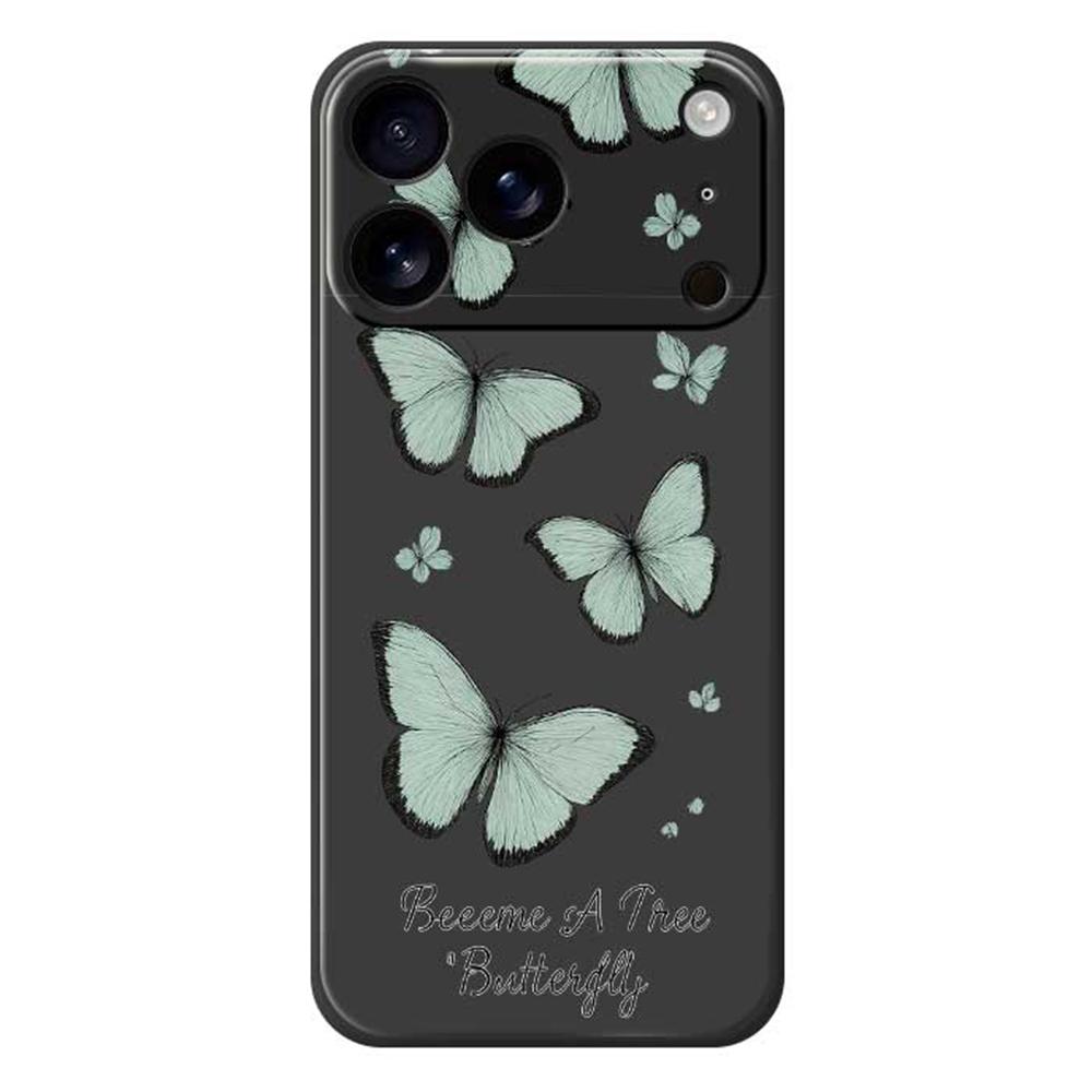 For iPhone 17 Pro Case Green Butterfly Pattern Printing Straight Edge TPU Phone Back Cover