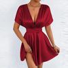 Low Cut V Neck Sexy Fashionable Dress Elegant Waist Cinched Summer New Arrival Women's Clothing Short Sleeveless Dress