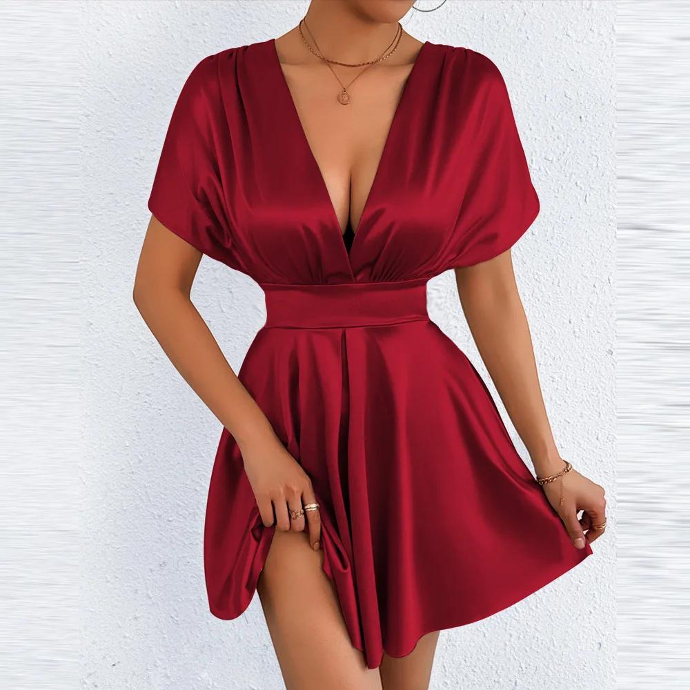 Low Cut V Neck Sexy Fashionable Dress Elegant Waist Cinched Summer New Arrival Women's Clothing Short Sleeveless Dress