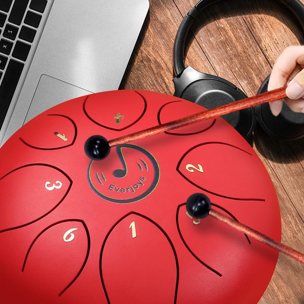 Raindrum Steel Tongue Drum, 8-Tone 6-Inch C Key Handpan Percussion Drum with Music Book and Mallets for Beginners, Meditation, Therapy, Concert, and