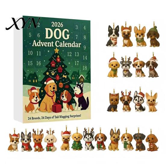 Calendario de Adviento Caja de Navidad 2026, Calendario de Cuenta Atrás de 24 Días con Colgantes Decorativos de Perro/Caballo/Gato/Animales de Acrílico 2D, Colgante Mini Animal