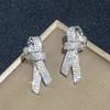 925 Sterling Silver Bow Stud Earrings for Women Sparkling Crystal Cubic Zirconia Temperament Accessories Female Jewelry