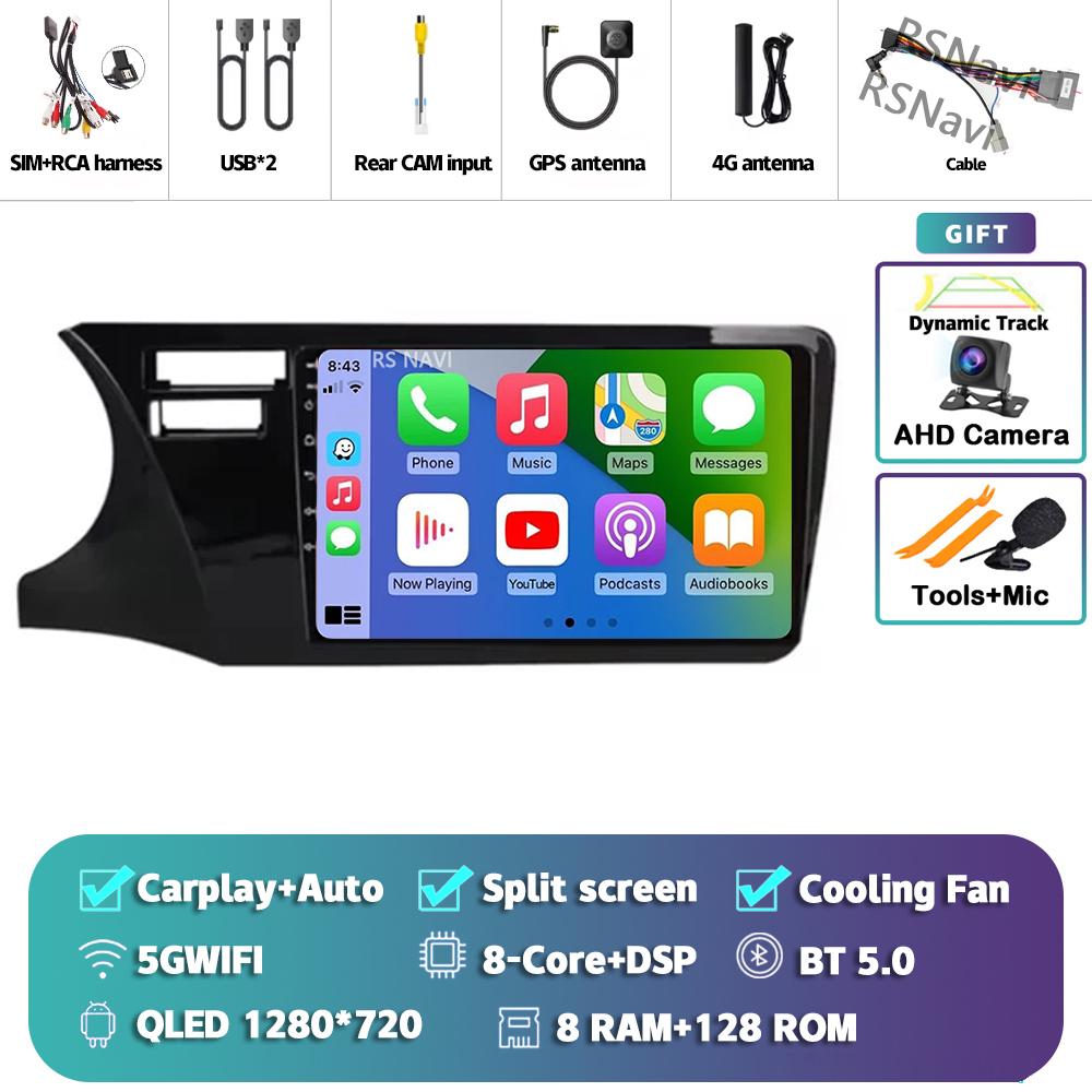 Android 14 Carplay Auto For Honda City 2014 - 2017 Car Radio Player Multimedia stereo Navigation 4G+WIFI Head Unit 2Din AI Voice