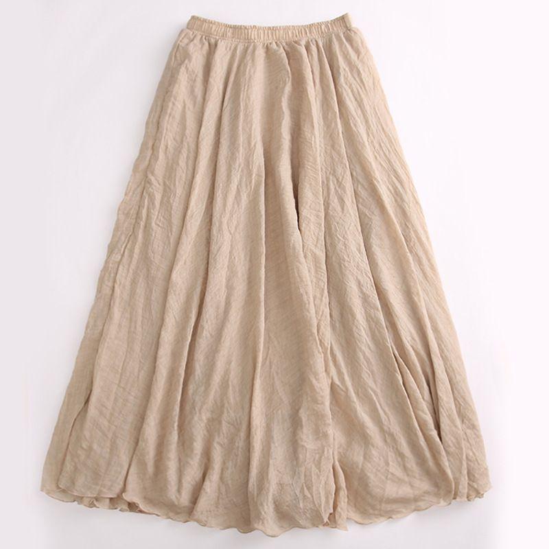 Solid Color Elasticwaist LooseA-Line Skirt Pure Color Elastic Waist Loose Long Dress