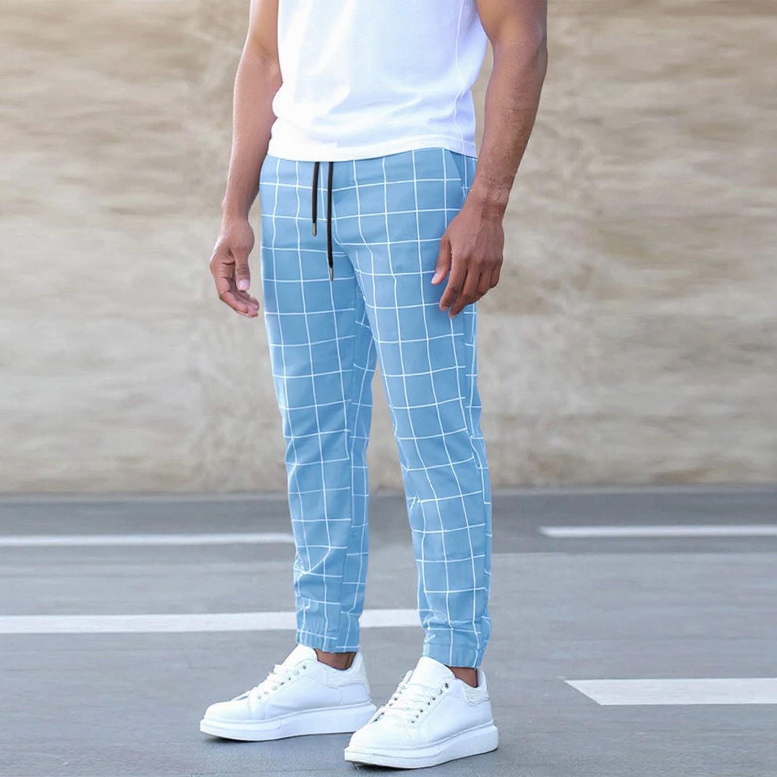 

Карманы Брюки Для Мужчин На Кулиске Эластичная Талия Длинные Брюки Однотонные Повседневные Базовые Брюки Классические Брюки XL небесно-голубой