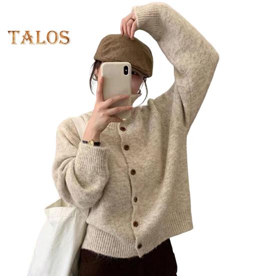 Women Plush Sweater Coat High Collar Long Sleeve Loose Fit Design Knitting Sweater Buttons Closure Knitwear