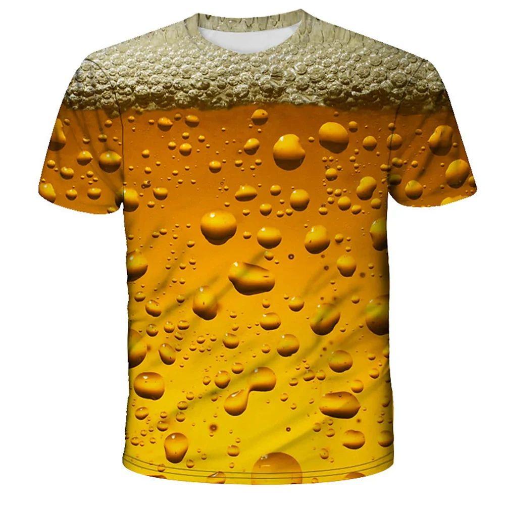 Men's 3D Printed Beer T-shirt, Men's Fun Short Sleeved Top