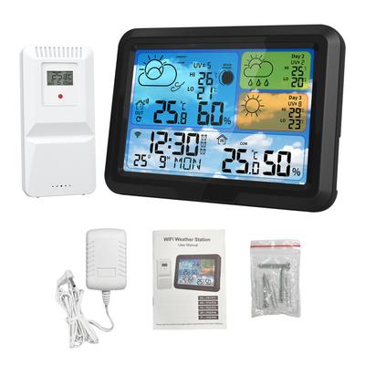 WiFi Wetterstation 5,3 Zoll Drahtloses Innen-Außen-Thermometer mit Sensor TUYA APP-Steuerung