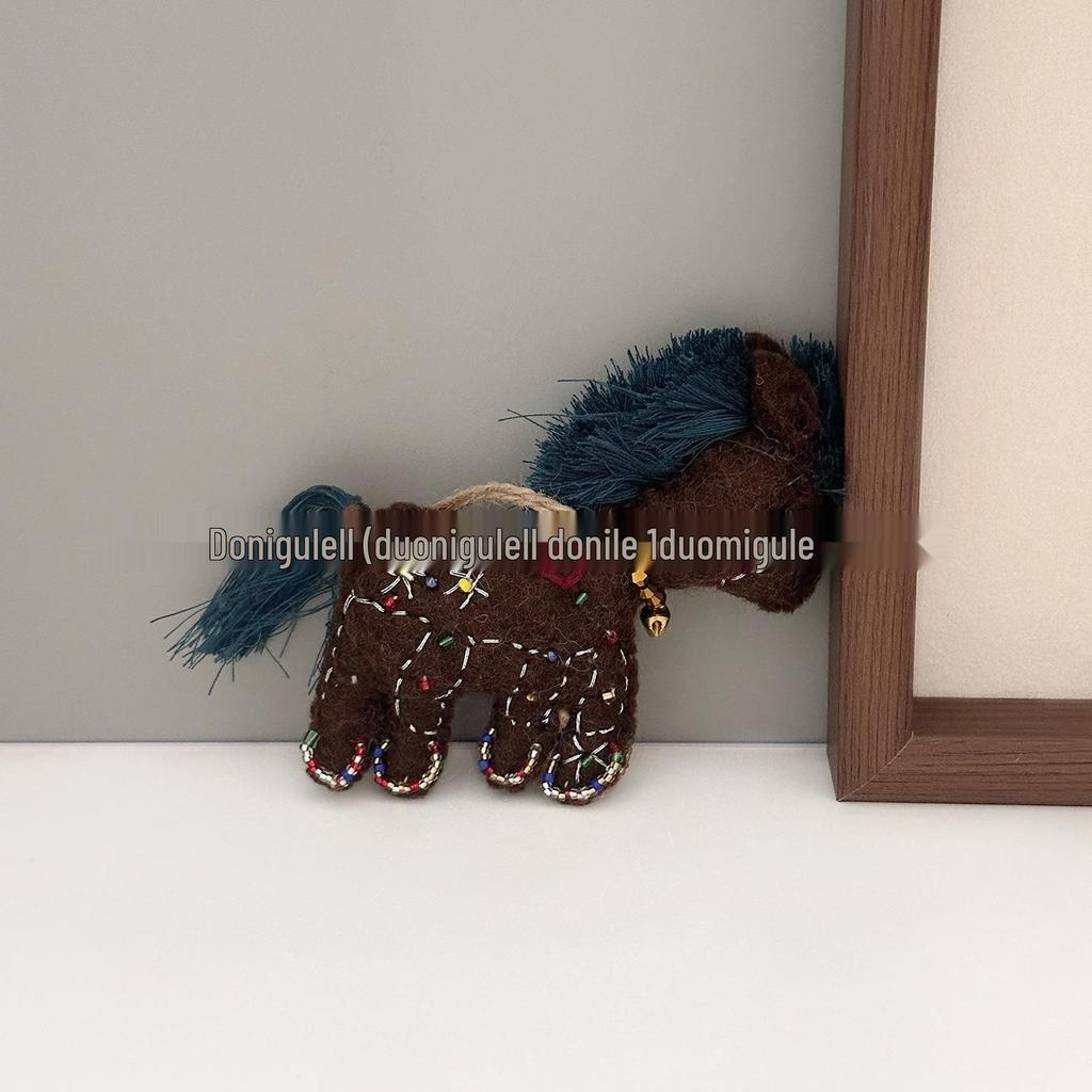 Nepal Handmade Wool Felt Pony Tassel Bag Charm Keychain Ornament
