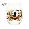 Fall Harvest Party Supplies Halloween Theme Glass Tumbler Ghost Black Cat Skull Pumpkin Hand Painted Cups Cup Spooky Lead-free Glassware for Party