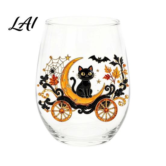 Fall Harvest Party Supplies Halloween Theme Glass Tumbler Ghost Black Cat Skull Pumpkin Hand Painted Cups Cup Spooky Lead-free Glassware for Party