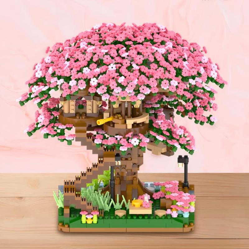 OUZEY Cherry Tree House Bonsai Construction Set Building Blocks DlY Toy Sakura Tree Home Decoration Ornaments Holiday Girlfriend