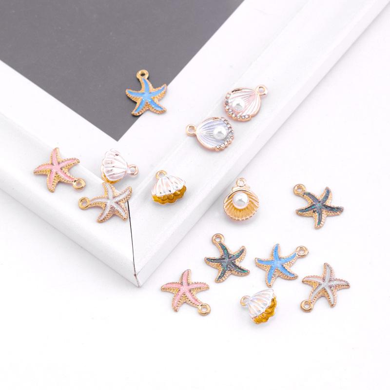 10pcs/Lot Alloy Ocean Starfish Charms Enamel Drip Oil Shell Pendants for Jewelry Making DIY Bracelet Necklace Craft Accessories