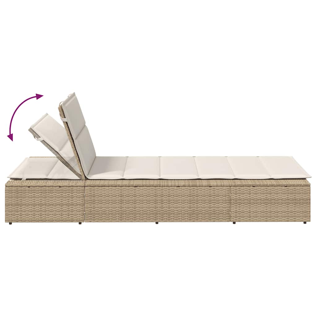 Sun Lounger with Floating Cushion Beige Poly Rattan