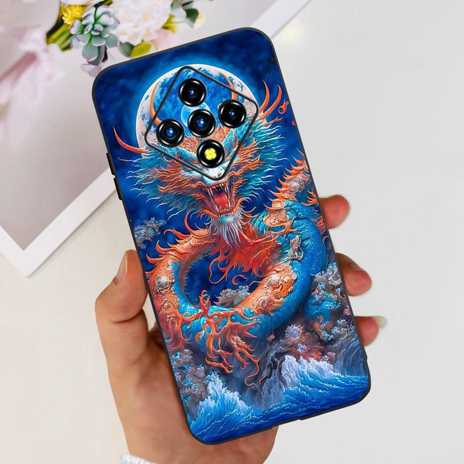 For Infinix Zero 8 8i X687 X687B Fashion Dragon Metal Style Painted Case For Infinix Zero8 Zero8i Black Silicon Soft Phone Cases