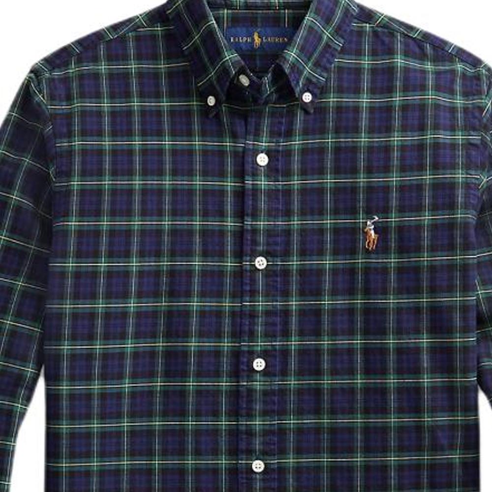 Polo Ralph Lauren SS24 Kostkovaná košile s dlouhým rukávem Oxford s vyšívaným logem poníka Pánské košile Modro-zelená MNPOWOV16820979-999