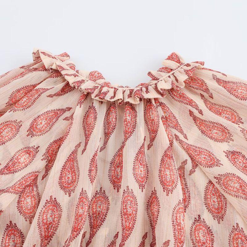 Kaslead New Arrival Women's Fashion Style Metal Color Line Print Temperament Long Sleeve Lapel Shirt 2505141