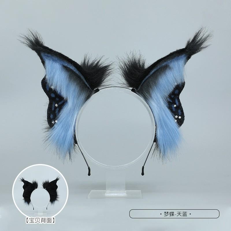 Plush Halloween Headband With Demon Elf Ears Starry Butterfly Wings Cosplay Hair Accessory Women
