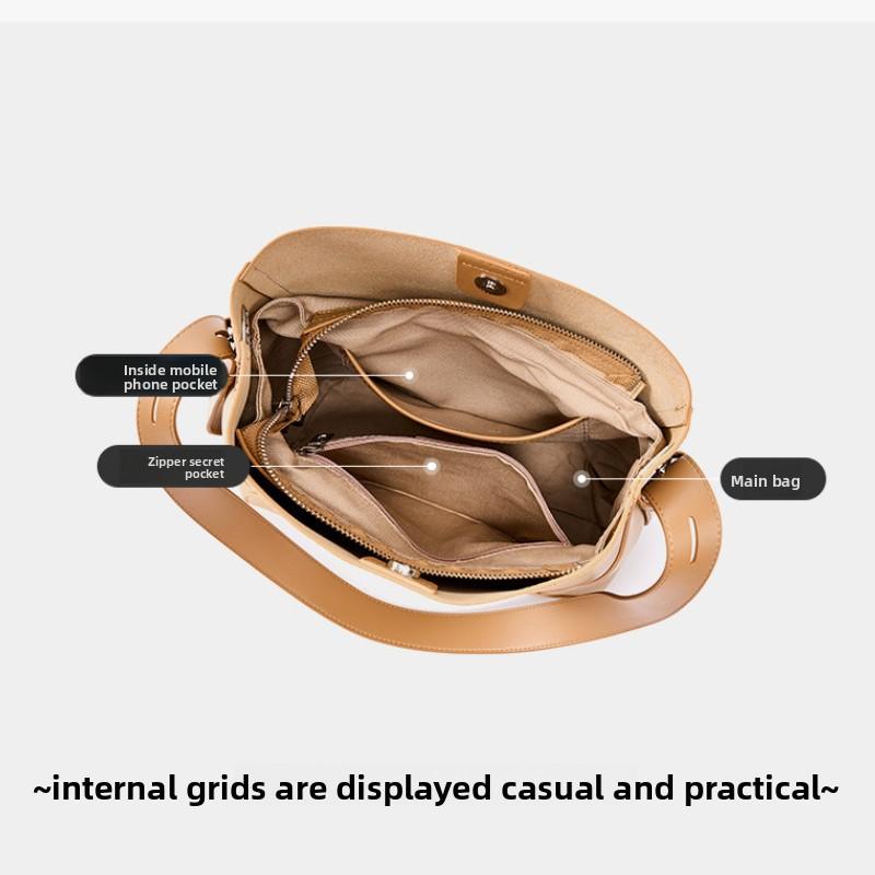 Large Bags, Women's Spring and Summer Women's Bags, Messenger Bags, Versatile Leather Single Shoulder Large-capacity Commuter Bucket Bags