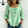 Women's Fashion Casual Spring Autumn Solid Color Print Long Sleeve Square Collar Blouses & Shirts