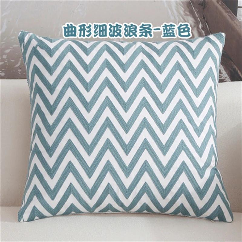 New 100% Cotton Woolen Embroidered Geometric Cushion Cover Modern Nordic Style Pink Blue Pillow Cover Cotton Throw Pillows Case