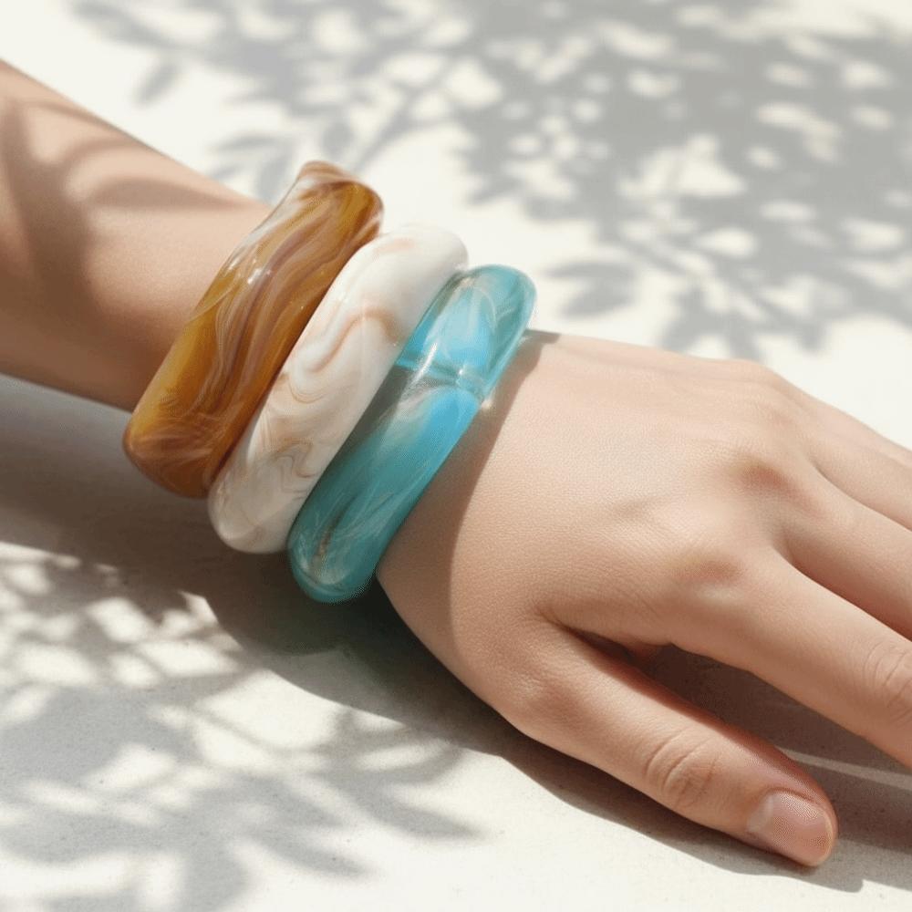 Translucent Acrylic Bracelets Gradient Chunky Cuffs Retro Wristbands Resin Bangles Music Festival