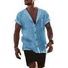 Herren Leinen Baumwolle Kurzarm Button-Down Freizeithemd